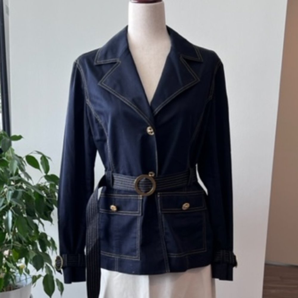 Jones New York Signature Belted Blazer, Navy, Size Medium,